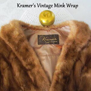 MINK WRAP, VINTAGE KRAMER'S BROWN FUR SHAWL CAPELET STOLE; LOVELY, NEEDS REPAIR